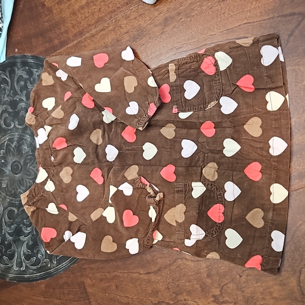Brown Fall Corduroy Heart Pattern Soft Tunic dress Shirt Top with mod style